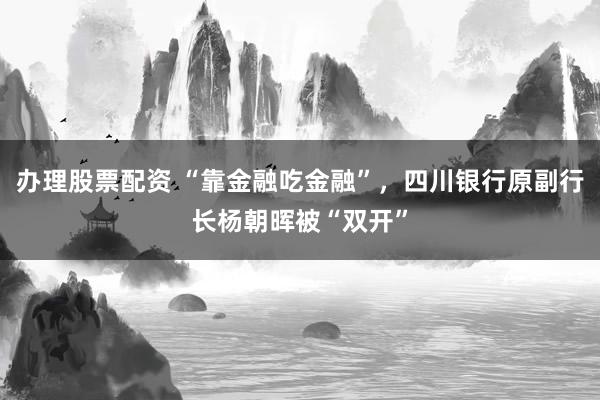 办理股票配资 “靠金融吃金融”，四川银行原副行长杨朝晖被“双开”