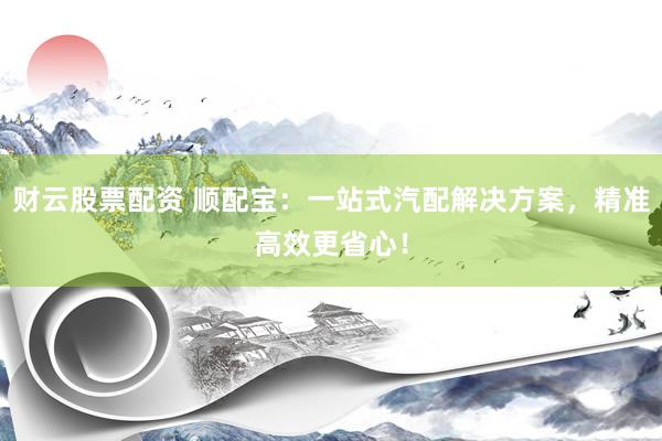财云股票配资 顺配宝：一站式汽配解决方案，精准高效更省心！