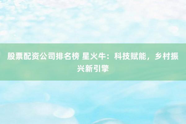 股票配资公司排名榜 星火牛：科技赋能，乡村振兴新引擎