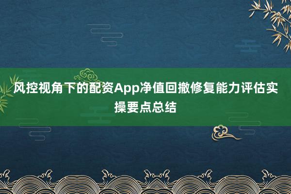 风控视角下的配资App净值回撤修复能力评估实操要点总结