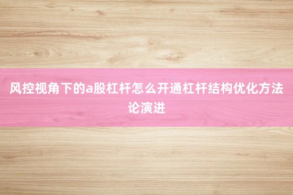 风控视角下的a股杠杆怎么开通杠杆结构优化方法论演进