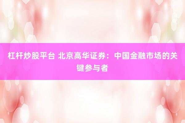 杠杆炒股平台 北京高华证券：中国金融市场的关键参与者